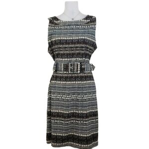 Peach Velvet New York ~Woman Size 14 Petite~ Black/Brown Belted Sheath Dress.